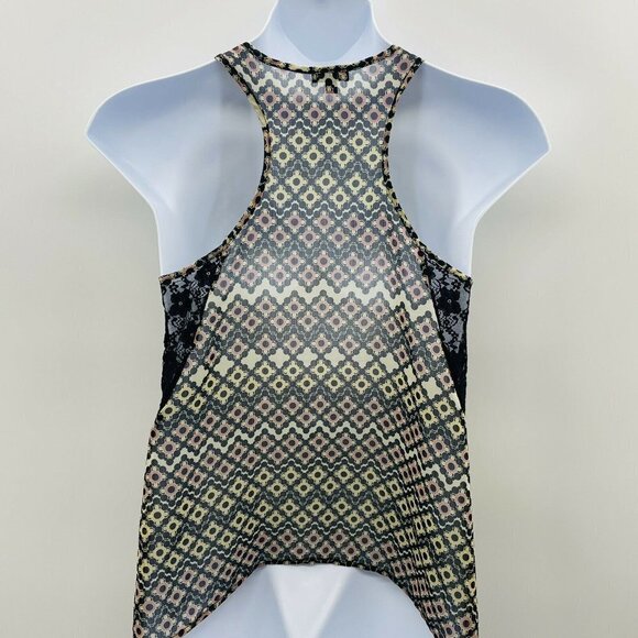 Lily White Womens Size Large Sleeveless Scoop Neck Printed Blouse Lace Trim 412 - Picture 4 of 5